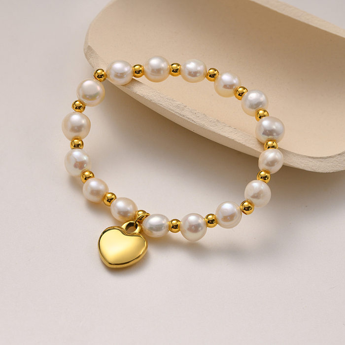 Modische Herzform-Armbänder aus Edelstahl mit Perlenbeschichtung, 1 Stück