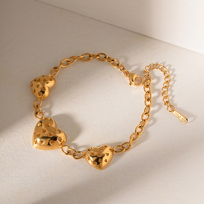 Pulseiras banhadas a ouro 18K com revestimento de aço inoxidável em forma de coração estilo IG