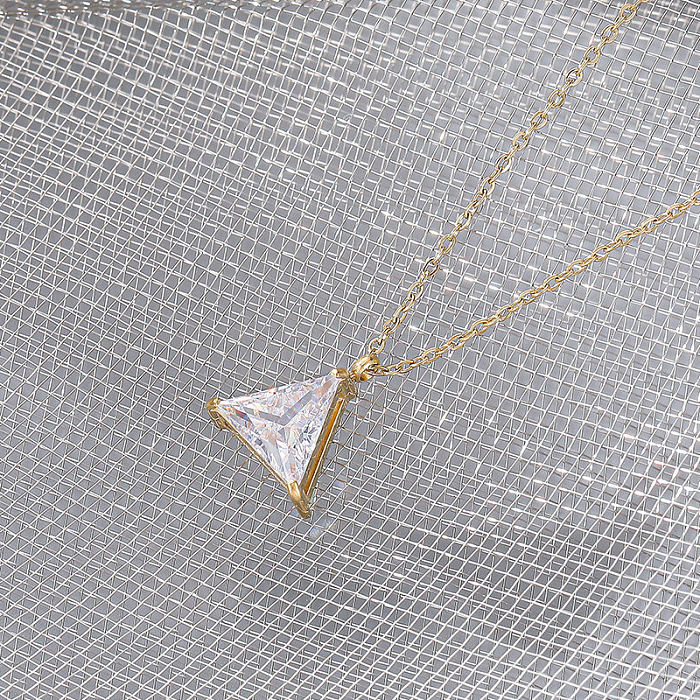 Fashion Triangle Stainless Steel Inlay Zircon Pendant Necklace 1 Piece