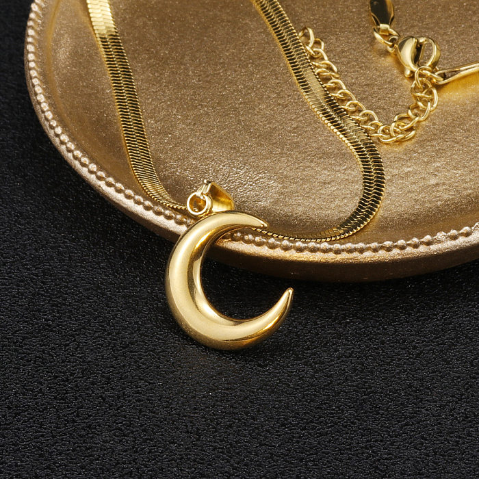 Collier avec pendentif en forme de lune de style simple, plaqué en acier inoxydable, 1 pièce
