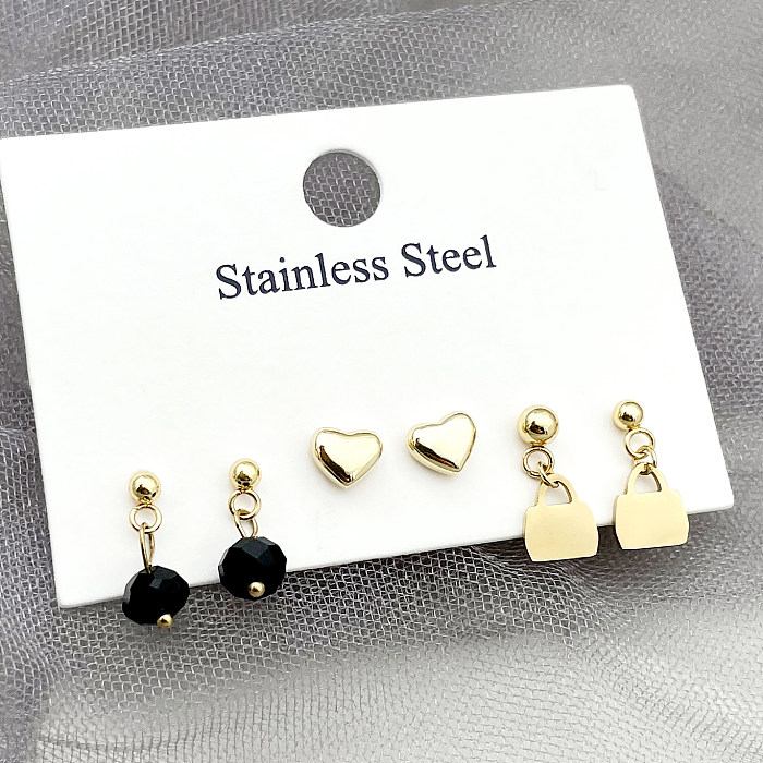 1 Set French Style Sweet Simple Style Geometric Tassel Heart Shape Plating Inlay Stainless Steel  Artificial Crystal Artificial Pearl Zircon Gold Plated Ear Studs