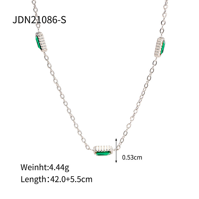 INS Style Simple Style Rectangle Stainless Steel  Plating Inlay Zircon Gold Plated Long Necklace Necklace