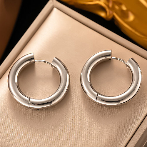 1 paire de boucles d'oreilles créoles en acier inoxydable, Style Simple, placage rond