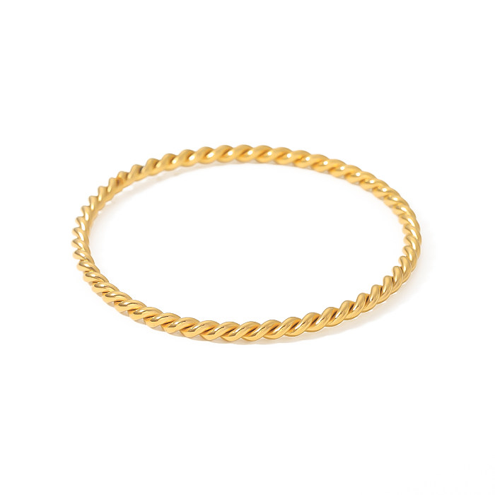Vintage Style Simple Style Solid Color Spiral Stripe Stainless Steel Plating 18K Gold Plated Bangle