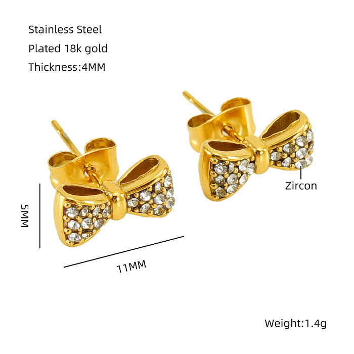 1 Pair Elegant Classical Vintage Style Flower Bow Knot Plating Inlay Stainless Steel  Zircon 18K Gold Plated Ear Studs