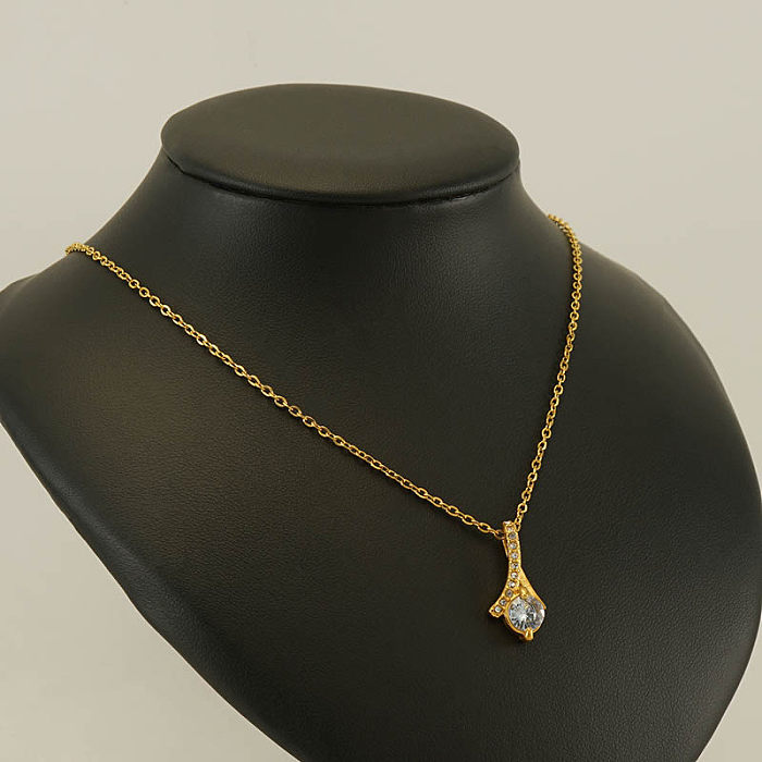 Collar con colgante chapado en oro de 18 quilates con incrustaciones de acero inoxidable geométrico brillante de estilo moderno