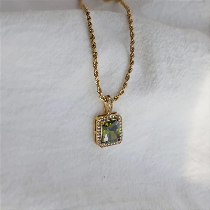 1 Piece Retro Geometric Stainless Steel Plating Inlay Zircon Pendant Necklace