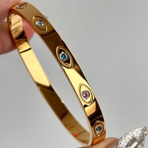 Bracelet rond en titane et acier plaqué or 18 carats, style simple, vente en gros