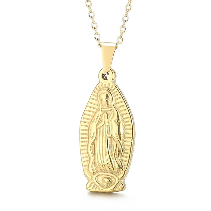 Collar con colgante chapado en acero inoxidable de la Virgen María humana dulce, 1 pieza