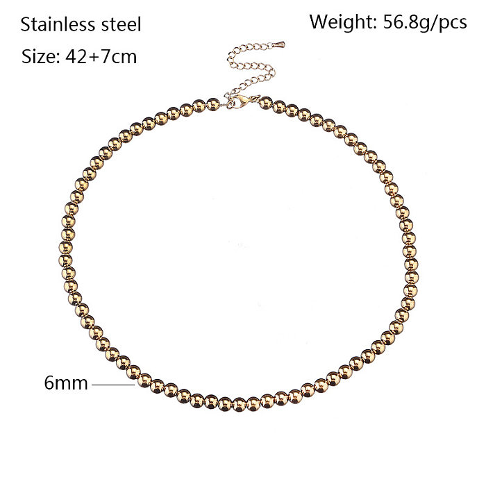 Retro Ball Solid Color Stainless Steel  Plating Gold Plated Necklace