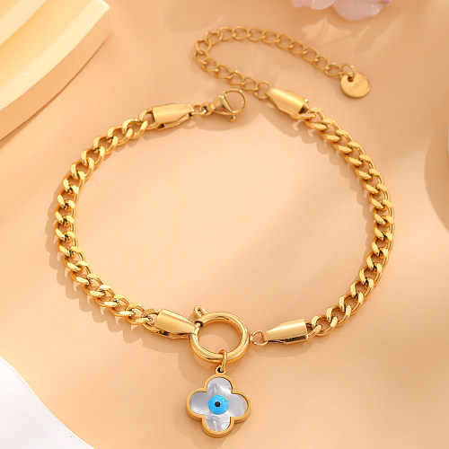 Retro Classic Style Round Eye Flower Titanium Steel Plating Inlay Resin Shell Gold Plated Bracelets