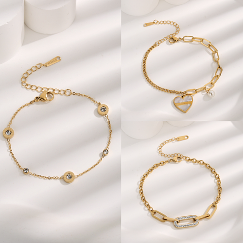 Bracelets plaqués or en Zircon avec incrustation d'acier et de titane en forme de cœur, Streetwear élégant