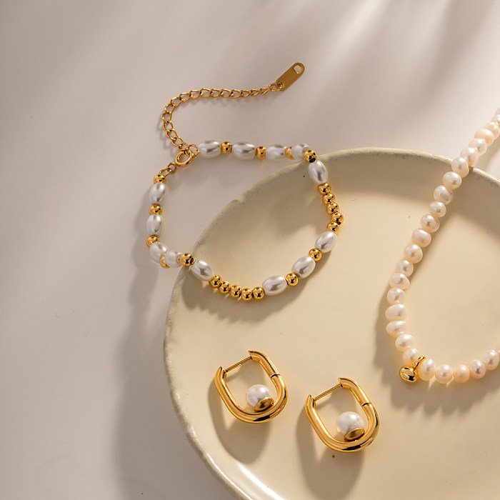 1 Stück modische runde Edelstahl-Armbänder mit Perlenbeschichtung