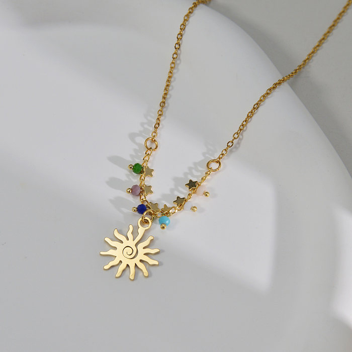 Simple Style Sun Stainless Steel  Gold Plated Pendant Necklace 1 Piece