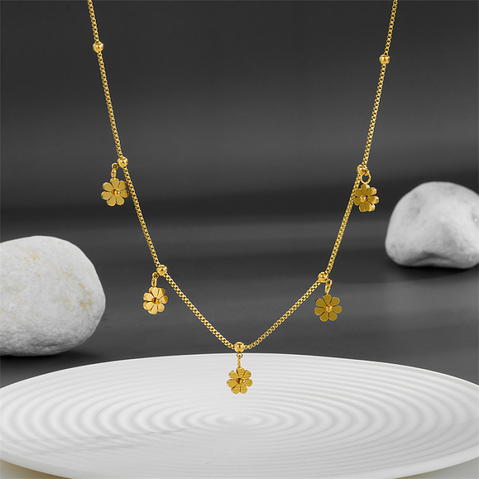 Sweet Simple Style Daisy Stainless Steel Plating 18K Gold Plated Pendant Necklace