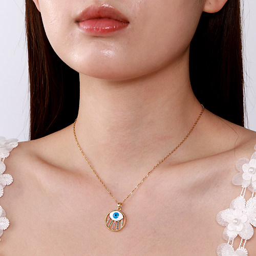 1 Personalized Stainless Steel  Devil's Eye Necklace All-Match Real Gold Plating Colorful Oil Necklace Micro Inlaid Zircon Clavicle Chain Ladies' Birthday Present