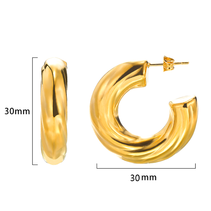 1 par de brincos de orelha banhados a ouro 18K, estilo vintage, cor sólida, irregular, aço inoxidável