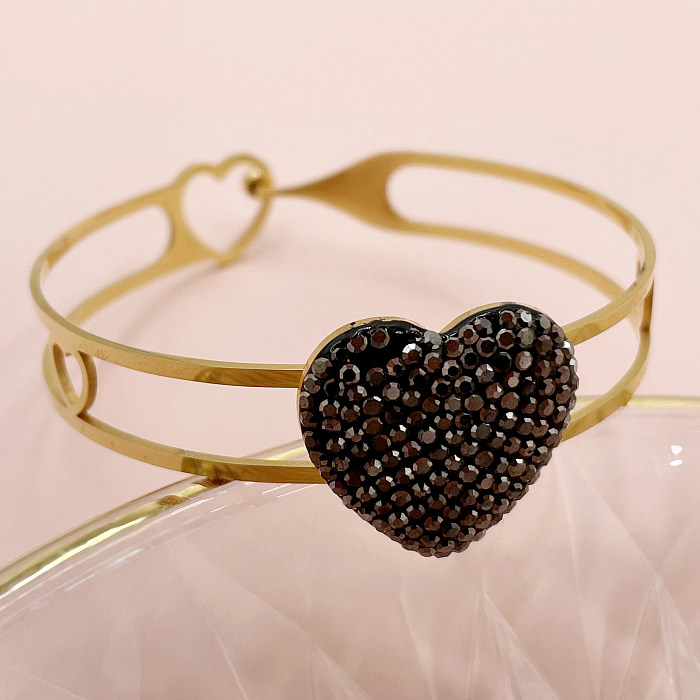 Estilo simples comute cruz coração forma flor aço inoxidável banhado a ouro strass pulseira a granel