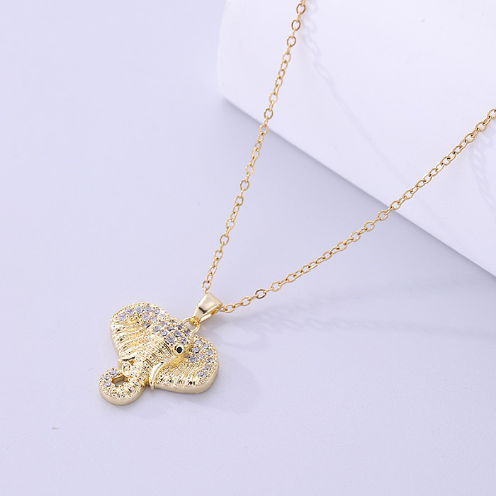 1 Personalized Hip Hop Style Real Gold Plated Diamond Elephant Pendant Necklace Wild Animal Necklace Clavicle Chain Ladies Party Gift