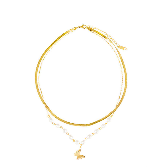 Collar chapado en oro de 18 quilates con revestimiento de acero inoxidable y mariposa de estilo simple