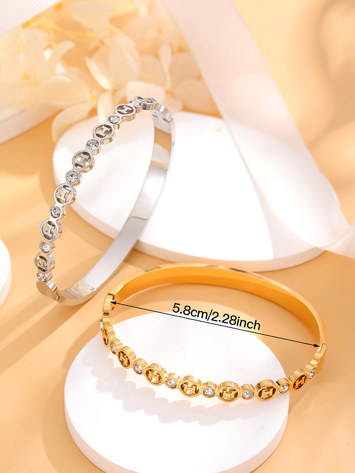 Elegante estilo simples carta titânio aço chapeamento strass pulseira banhada a ouro 18K