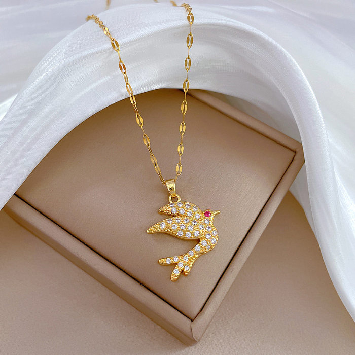 Elegante e luxuoso animal pássaro aço inoxidável cobre pedras preciosas artificiais pingente colar a granel