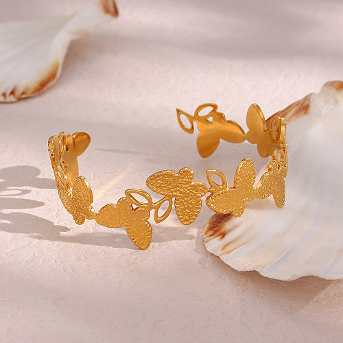 Pulsera de moda con adorno, pulsera de mariposa de extremo abierto chapada en acero inoxidable de oro de 18 quilates