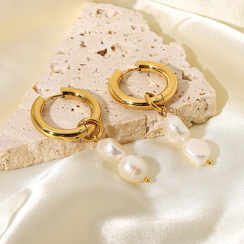 Boucles d'oreilles plaquées or 18 carats, Double perle d'eau douce, pendentif, bijoux, vente en gros
