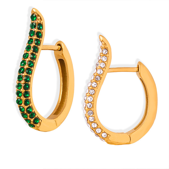 1 Pair Elegant Geometric Plating Inlay Stainless Steel Rhinestones 18K Gold Plated Earrings