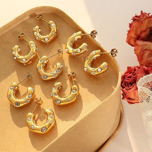 Boucles d'oreilles minimalistes en Zircon, Imitation perle, type C, printemps, femme, acier titane