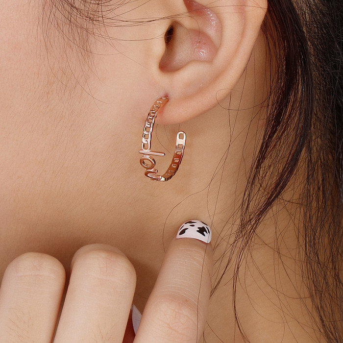 1 paire de clous d'oreilles plaqués or 18 carats, Style coréen Simple, en forme de C, en acier inoxydable