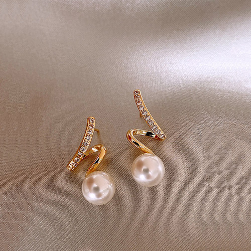 1 Paar schlichte, einfarbige Edelstahl-Ohrringe mit künstlicher Perle und Zirkon