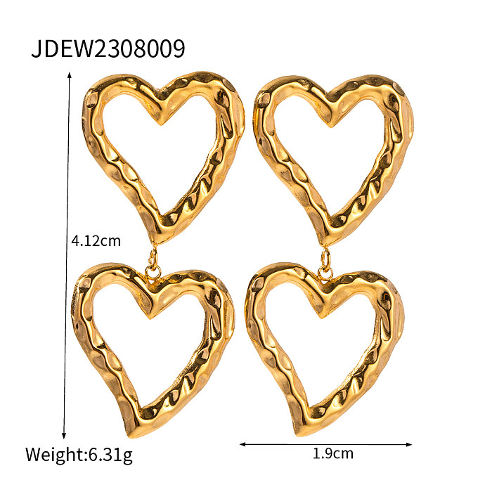 1 paire de boucles d'oreilles pendantes en acier inoxydable plaqué or 18 carats, Style Simple, en forme de cœur, ajouré