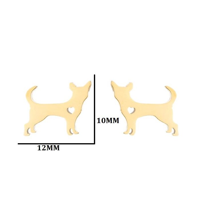 أقراط نسائية من الفولاذ المقاوم للصدأ بتصميم بسيط على شكل كلب قطة بدون ترصيع للأذن من الفولاذ المقاوم للصدأ