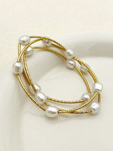 Elegant Classical Romantic Irregular Round Stainless Steel Imitation Pearl Plating 14K Gold Plated Bracelets