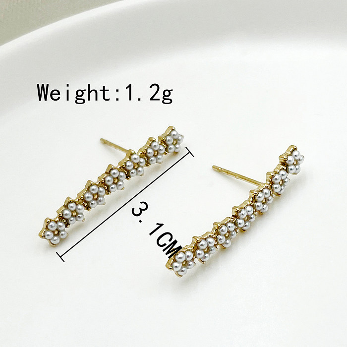 1 Pair Lady Flower Stainless Steel  Metal Plating Inlay Beads Gold Plated Ear Studs