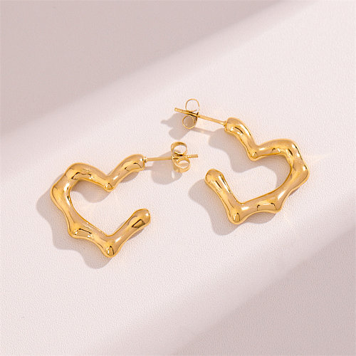1 Pair Retro Simple Style Heart Shape Plating Stainless Steel  18K Gold Plated Ear Studs