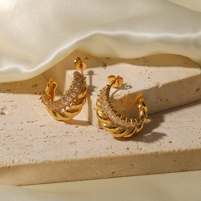 Brincos de zircão banhados a ouro de aço inoxidável geométrico Glam 1 par