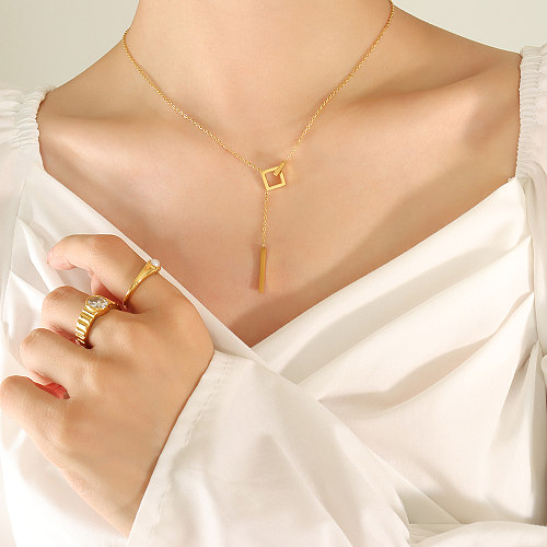 Casual Simple Style Square Stainless Steel Plating Hollow Out 18K Gold Plated Pendant Necklace