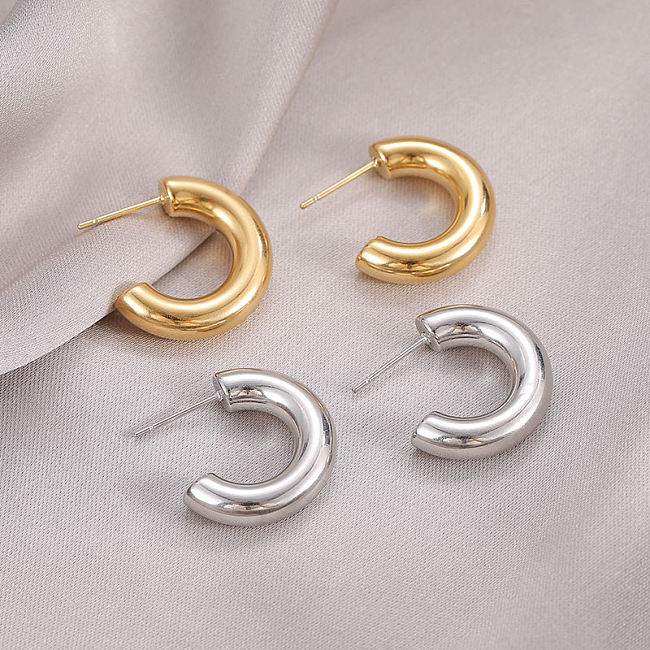 Simple Style C Shape Stainless Steel Plating Earrings 1 Pair