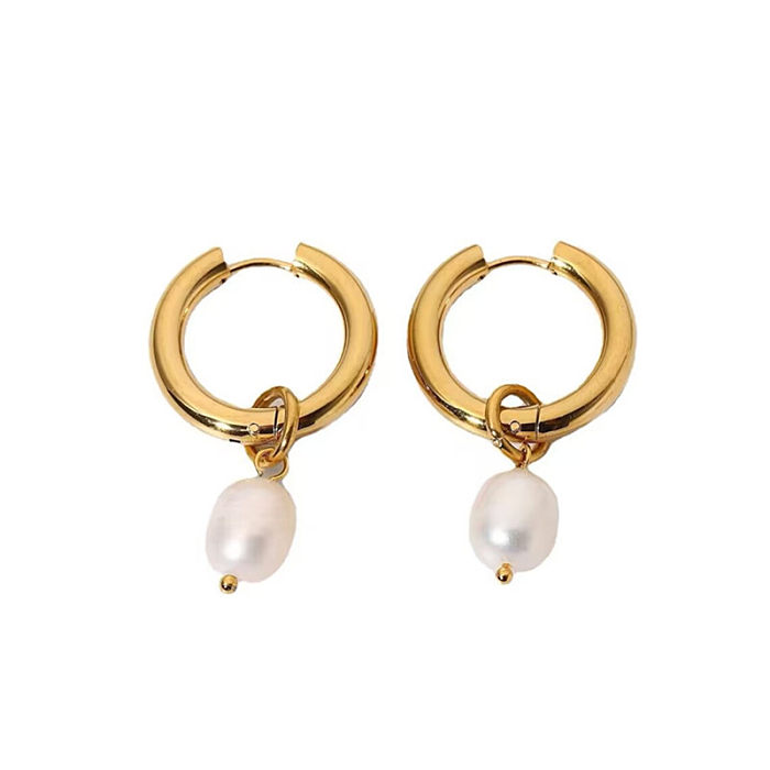 Fashion Solid Color Stainless Steel Pearl Plating Drop Earrings 1 Pair
