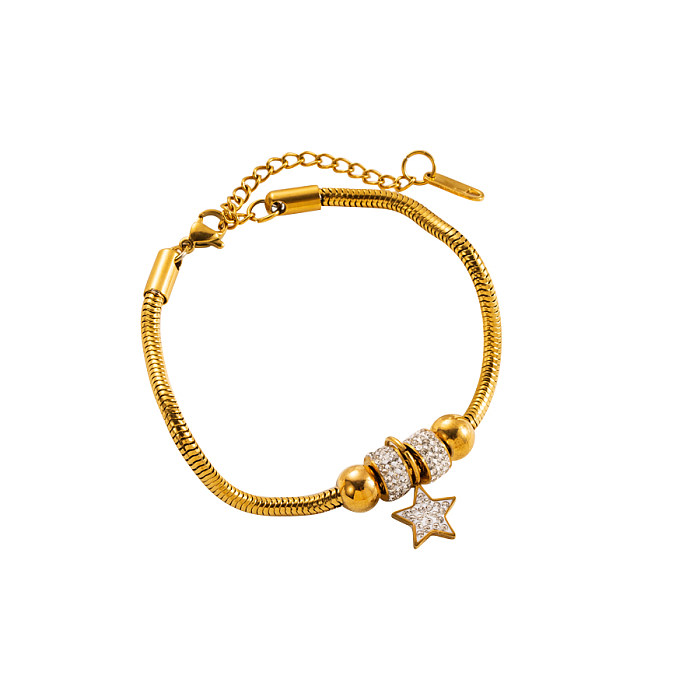 Estrela brilhante formato de coração borboleta titânio aço esmaltado incrustação strass pulseiras banhadas a ouro