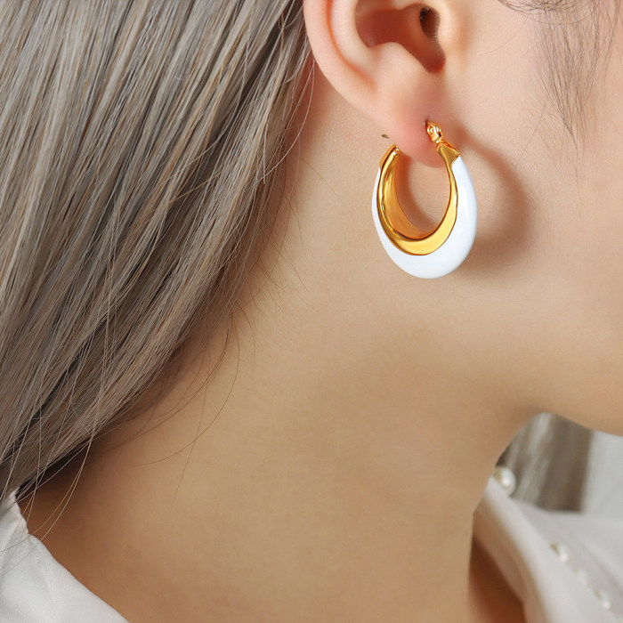 Boucles d'oreilles créoles rondes en acier inoxydable plaqué or 18 carats, style simple, style vintage