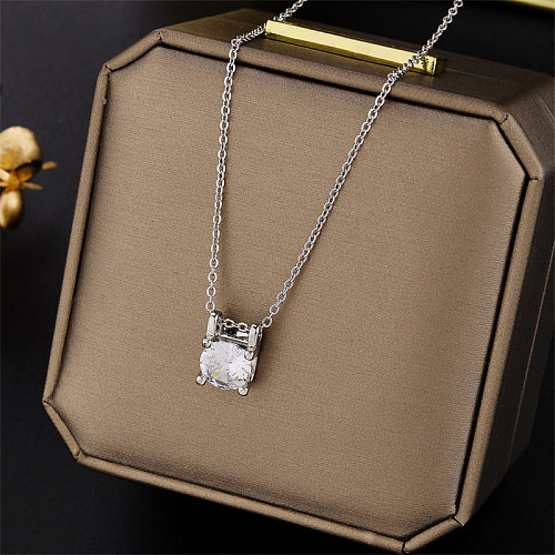 1 Piece Simple Style Square Stainless Steel Plating Zircon Necklace