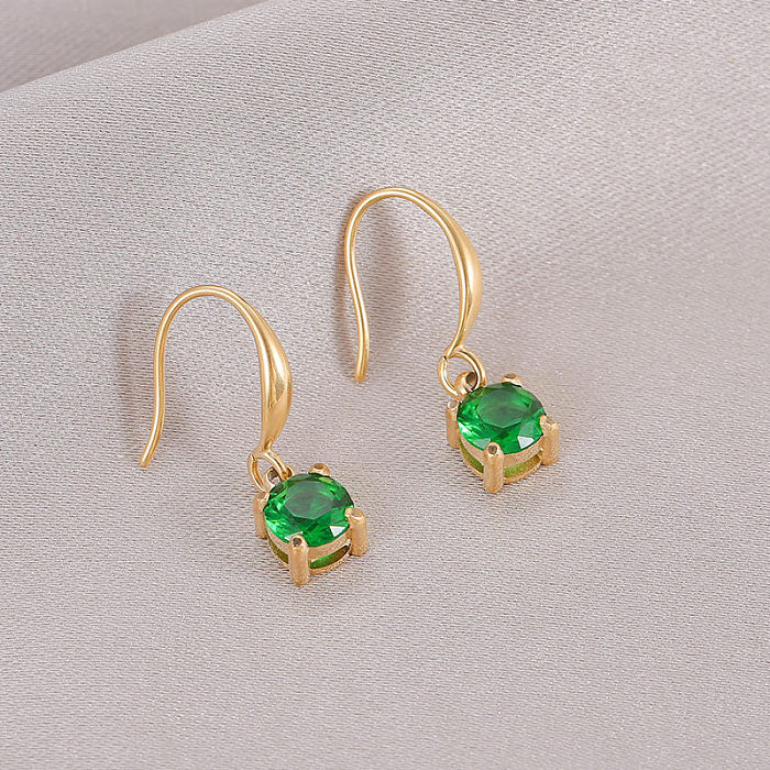 1 Pair Simple Style Round Plating Inlay Stainless Steel  Zircon 14K Gold Plated Drop Earrings