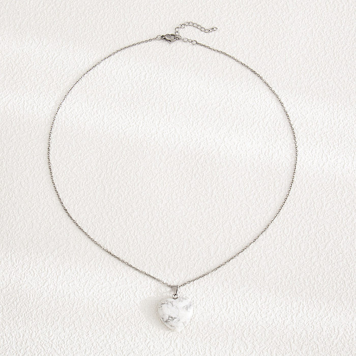 Modische herzförmige Halskette mit leuchtendem Anhänger aus Edelstahl und Naturstein, 1 Stück