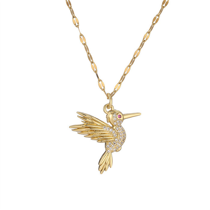 IG Style Simple Style Woodpecker Bird Stainless Steel  Copper Gold Plated Zircon Pendant Necklace In Bulk