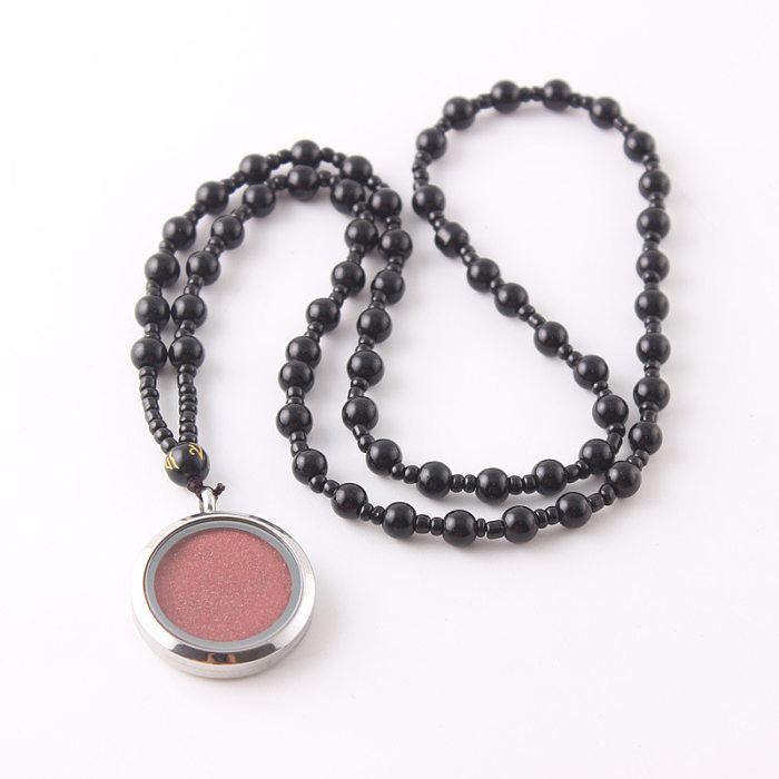 Ethnic Style Round Stainless Steel  Glass Stainless Steel Beaded Charms Pendant Necklace