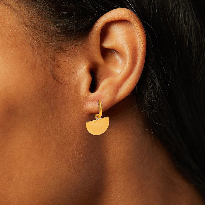 18K Gold Glossy Fan-shaped Semicircle Pendant Stainless Steel  Earrings