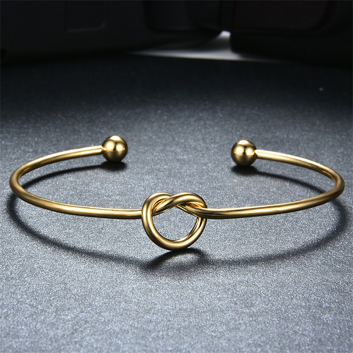 Handmade Solid Color Knot Stainless Steel 18K Gold Plated Cuff Bracelets In Bulk